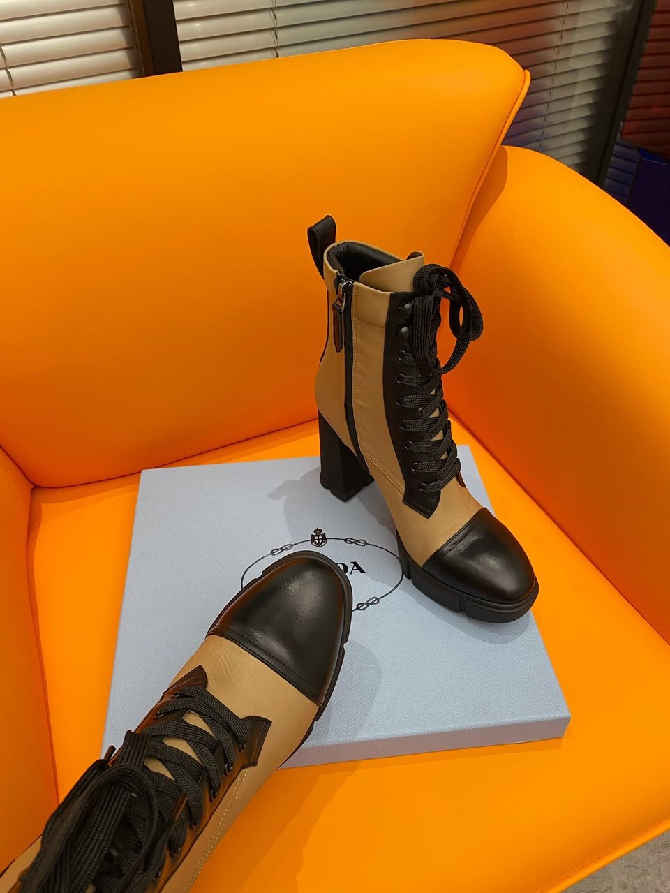 Prada Logo Plaque Ankle Boots Brown view 4