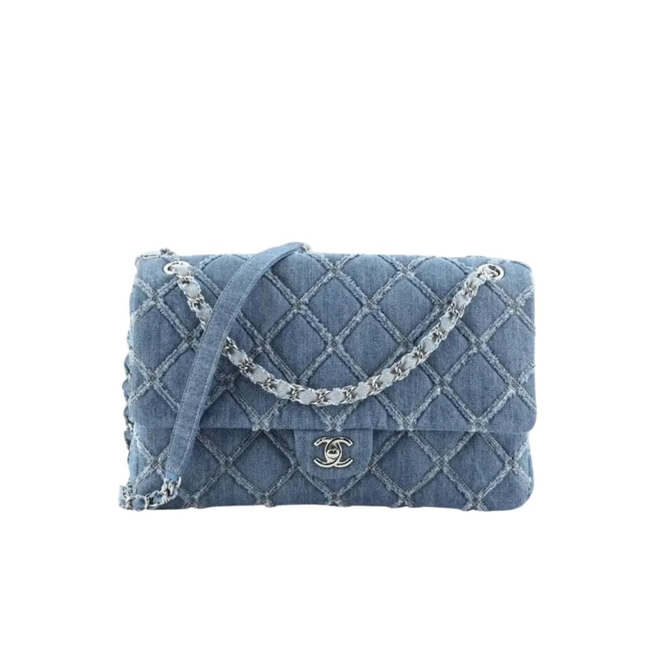 Chanel Cc Chain Flap Quilted Denim Jumbo Blue 25Cm view 2