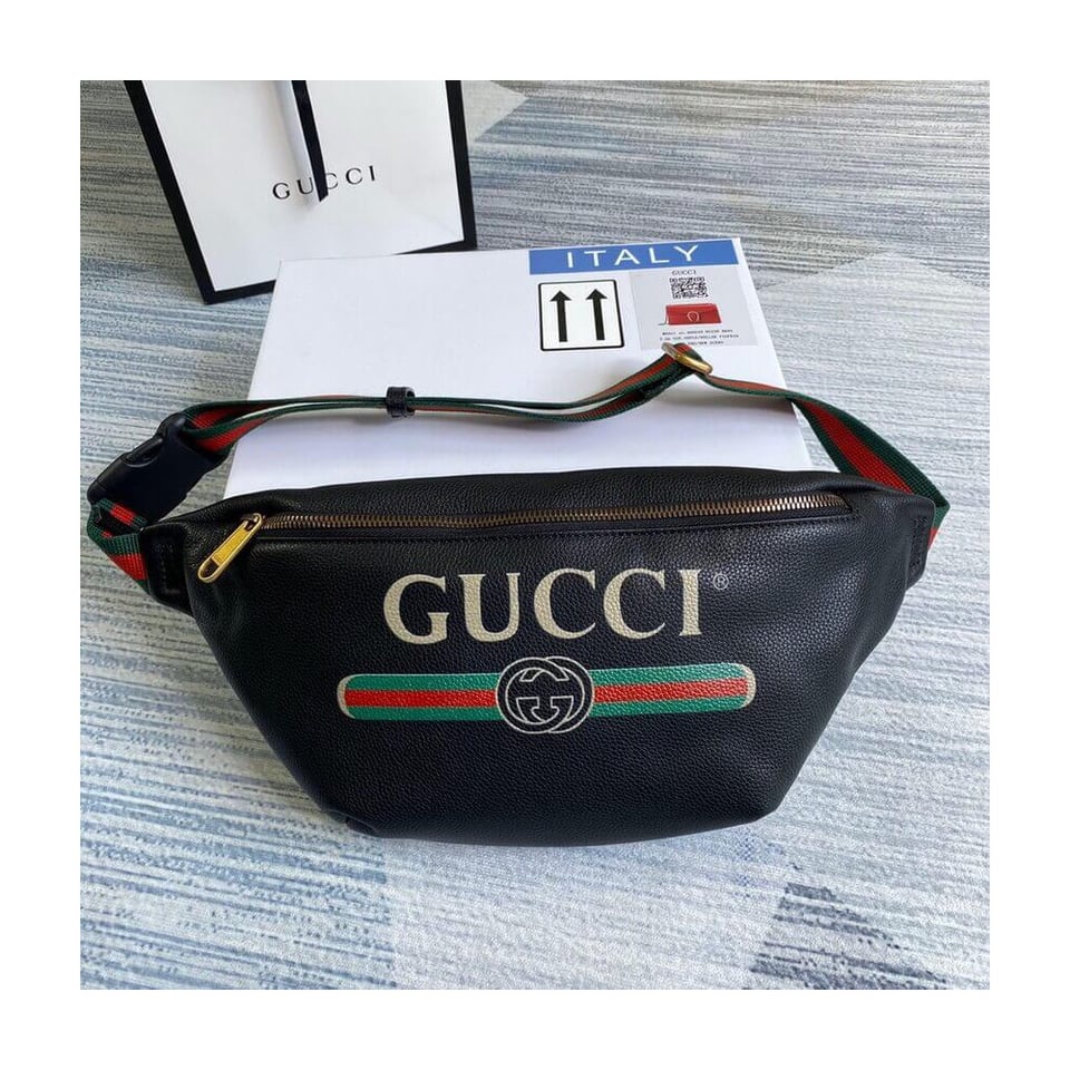 Gucci Print Leather Belt Bag Black view 4