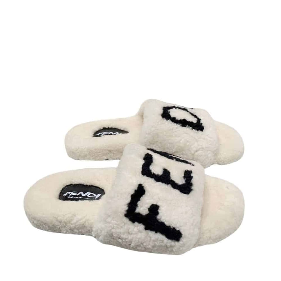 Fendi Shearling Slides White view 2