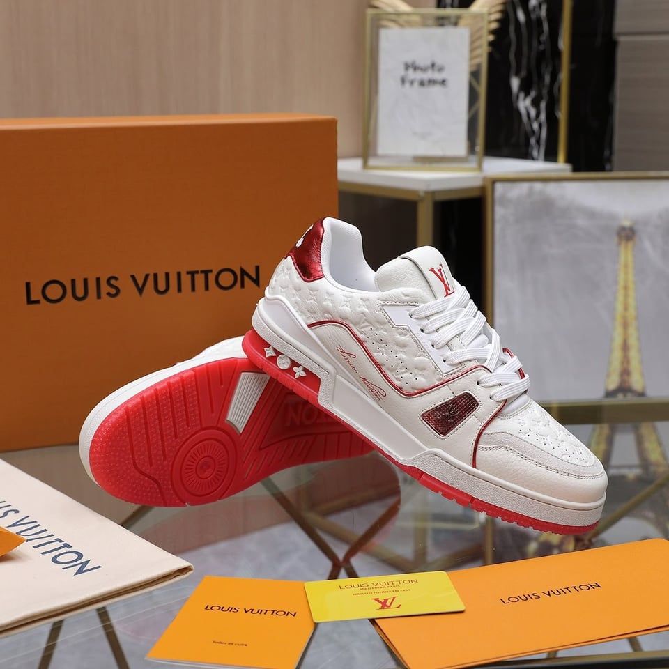 Louis Vuitton Trainer Red Monogram Debossed Calf Leather 1AKCOX view 7