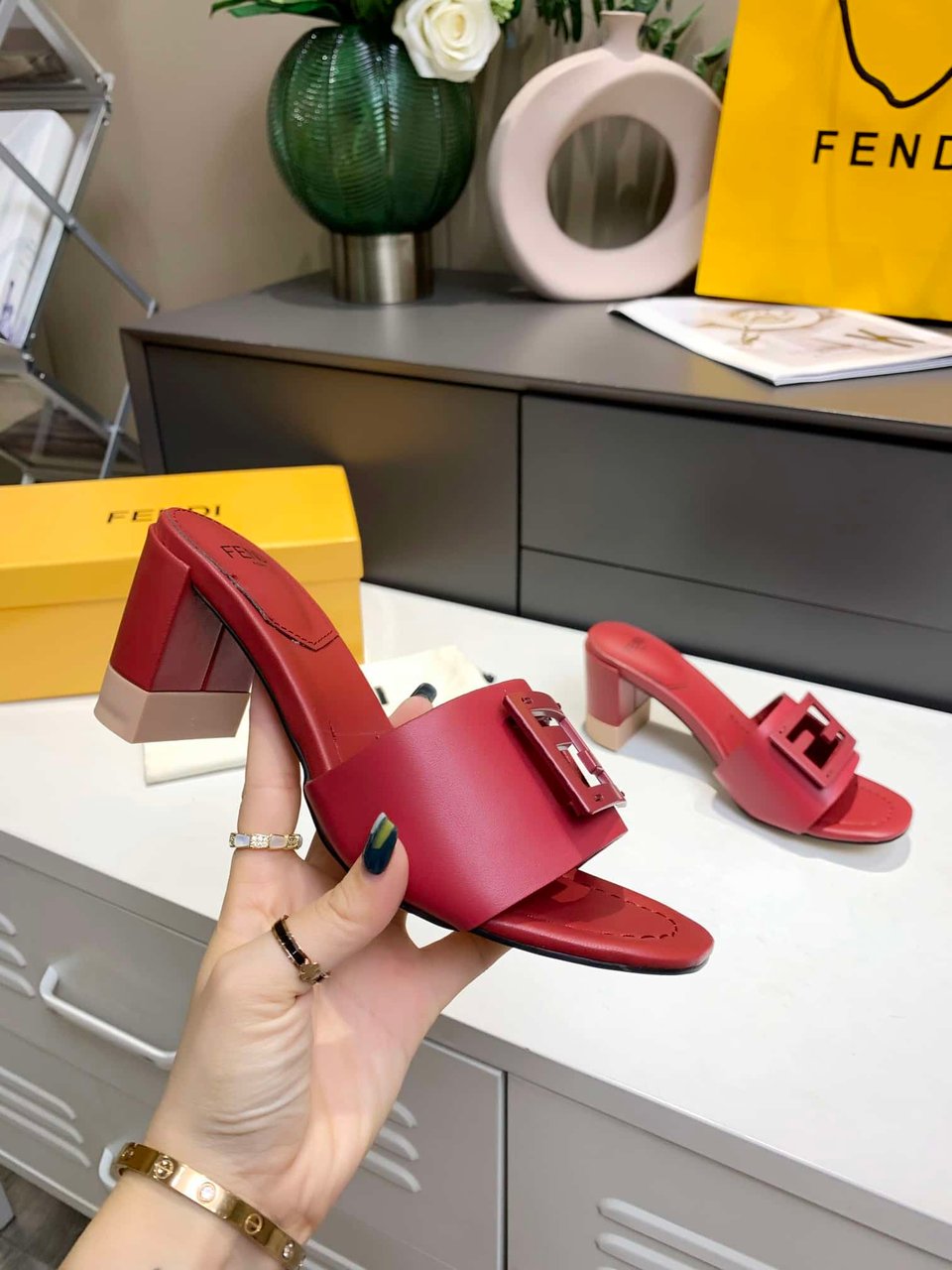 Fendi Signature Leather High Heel Red view 7