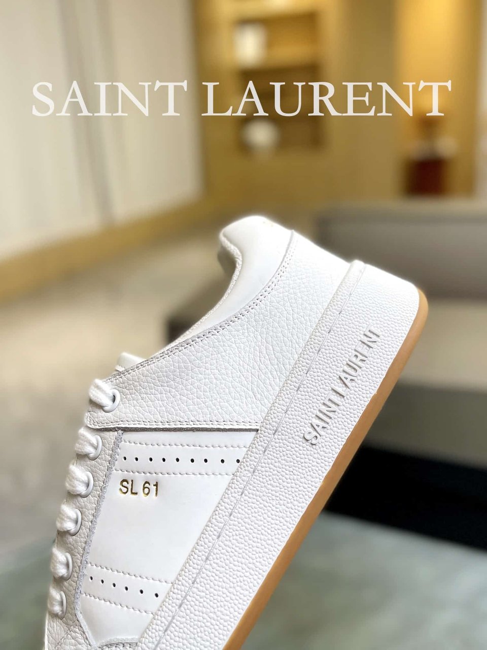 Saint Laurent Perforated Leather Sneakers White view 4