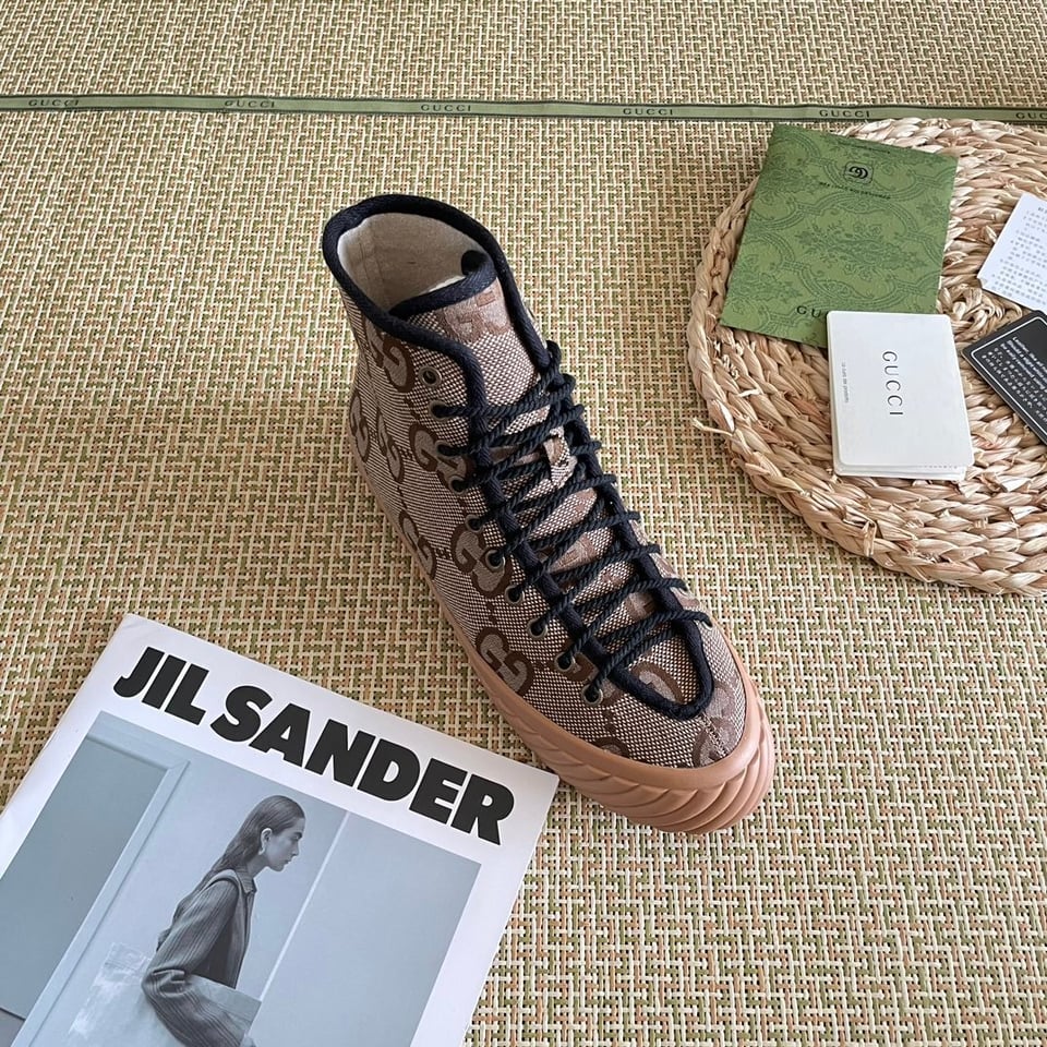 Gucci All Over Gg Logo High Top Sneakers Brown view 5