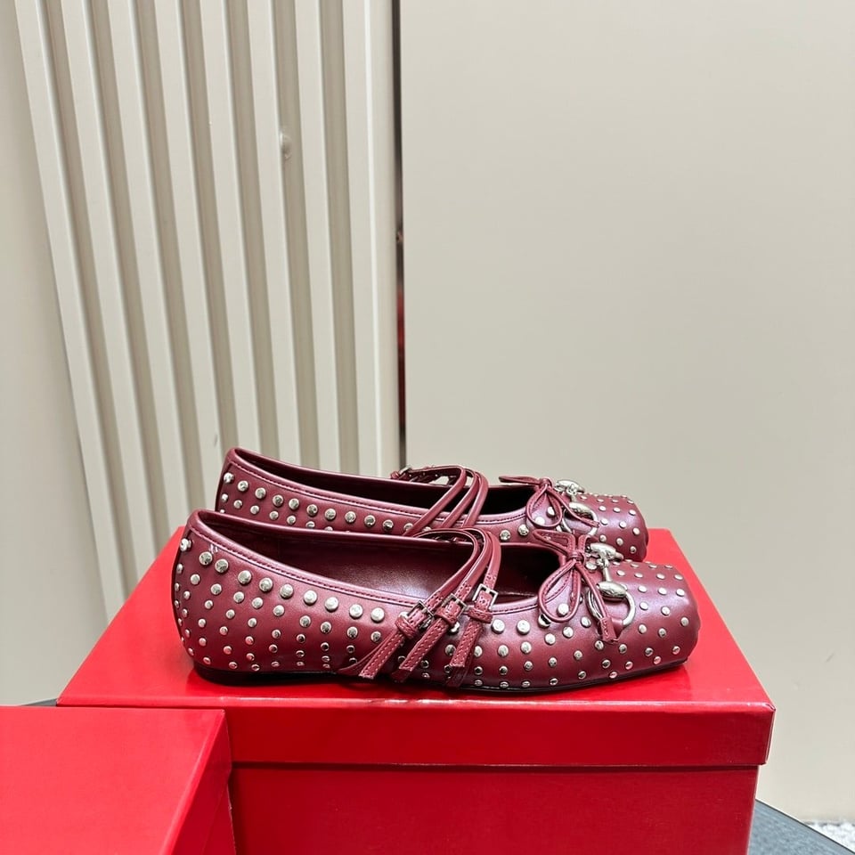 Gucci Women’S Horsebit Ballet Flat Allover Studs Red 821218 Aaeev 6249 view 7