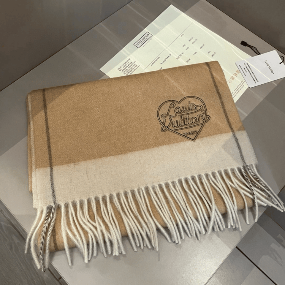 Louis Vuitton Monogram Heart Cashmere Scarf Beige For Women 180cm view 4