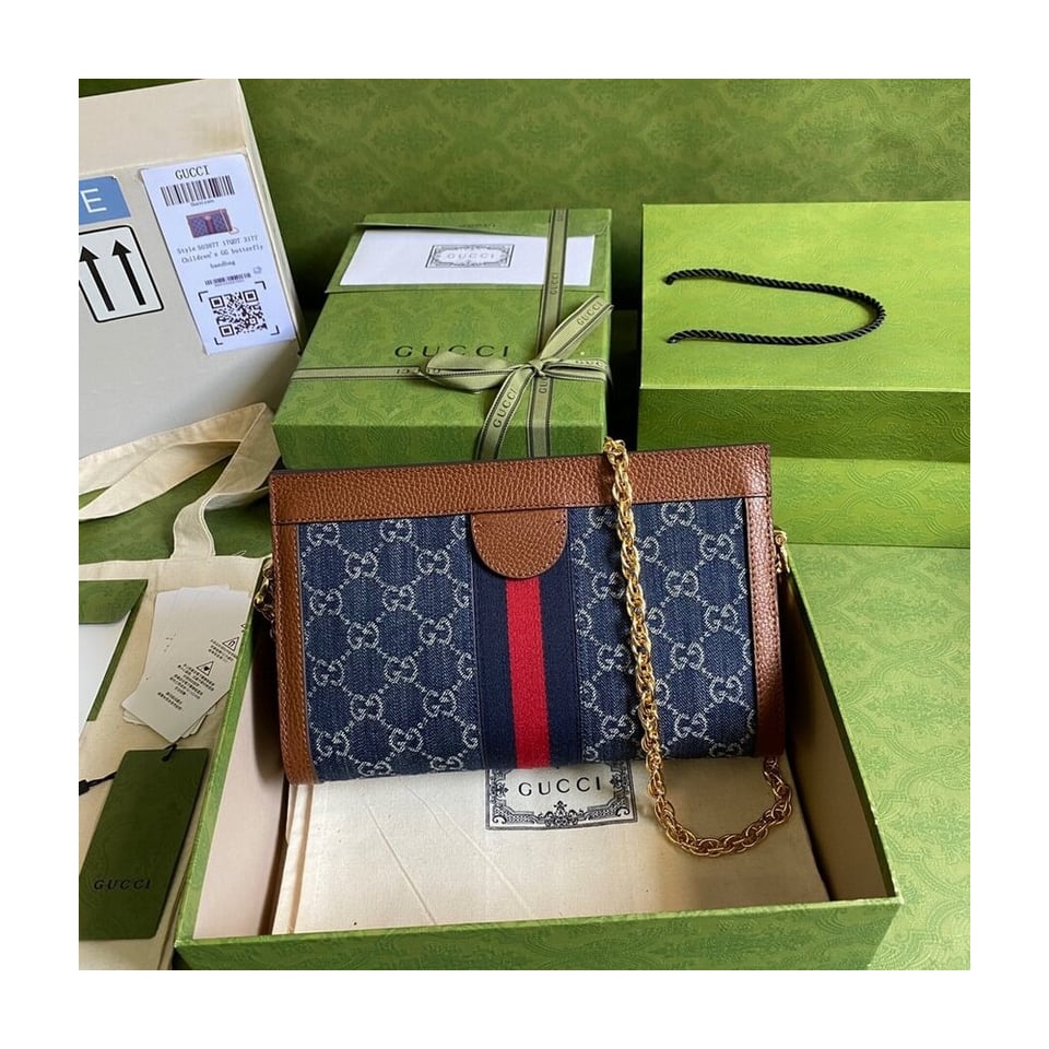 Gucci Ophidia GG Small Shoulder Bag in Blue Demin view 3