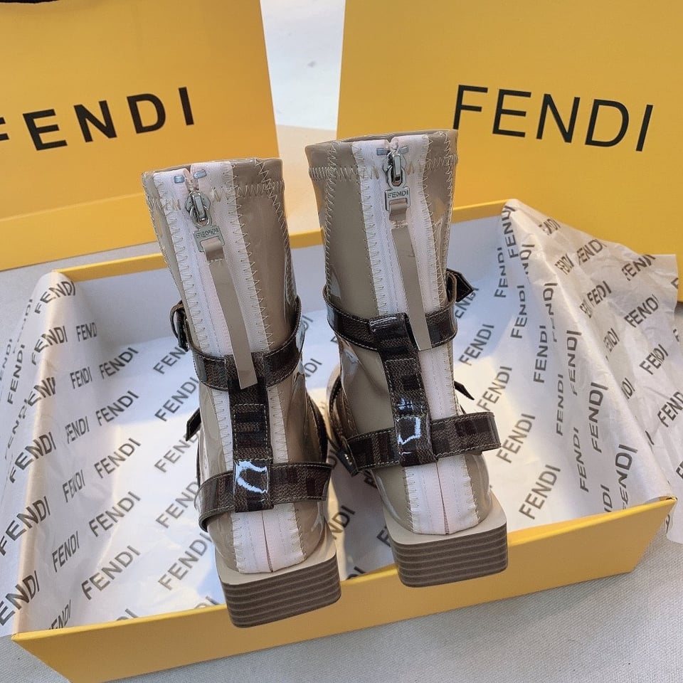Fendi Buckle Patent Neoprenefendi Short Flat Boots Brown view 6