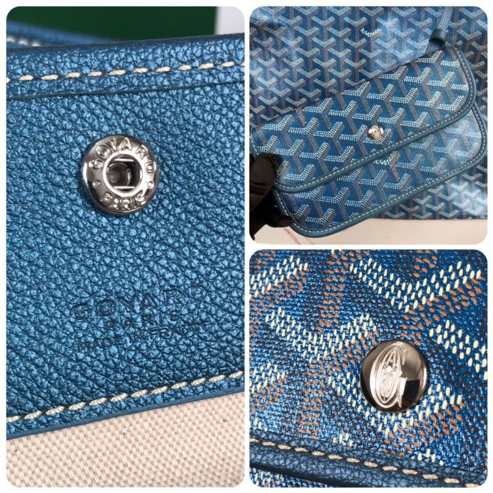 Goyard Bohème Hobo Bag 42Cm Deep Blue Canvas Chevroches Calfskin view 5