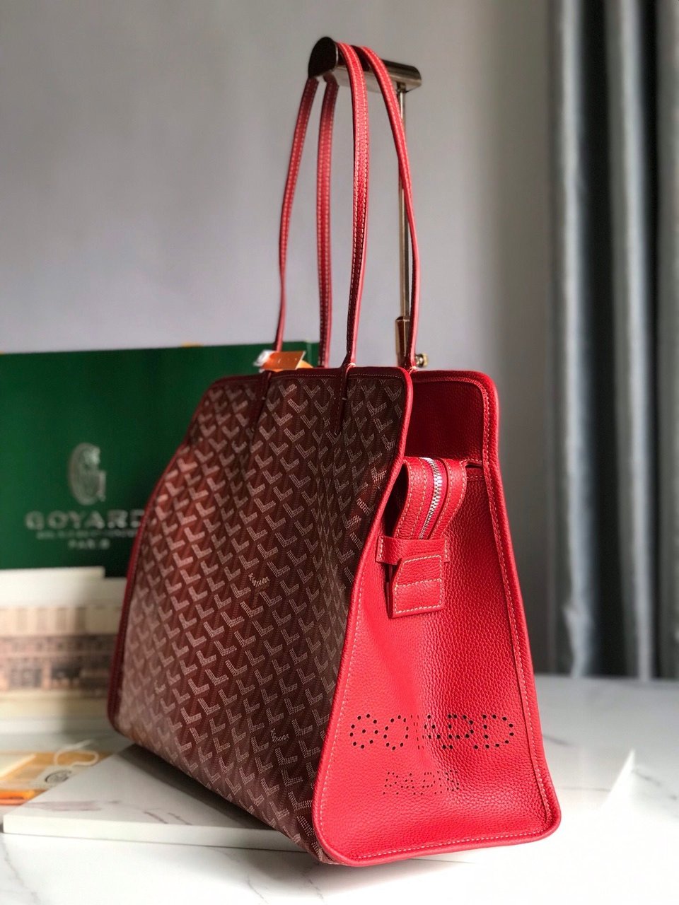 Goyard Hardy Pm Bag 40 Cm Red Goyardine Canvas And Taurillon Leather Trim view 7
