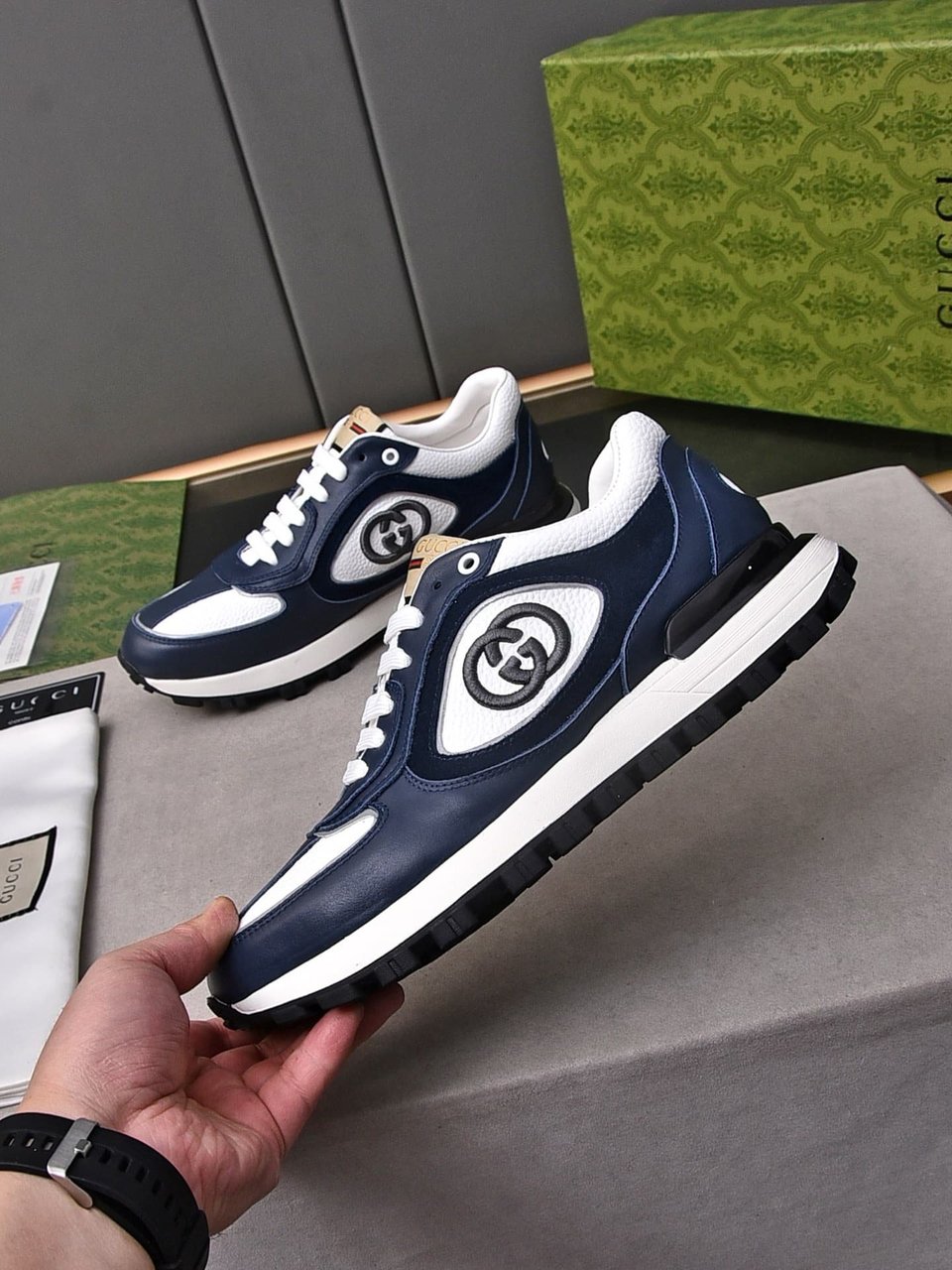 Gucci Double G Men’S Run Sneaker Blue view 3