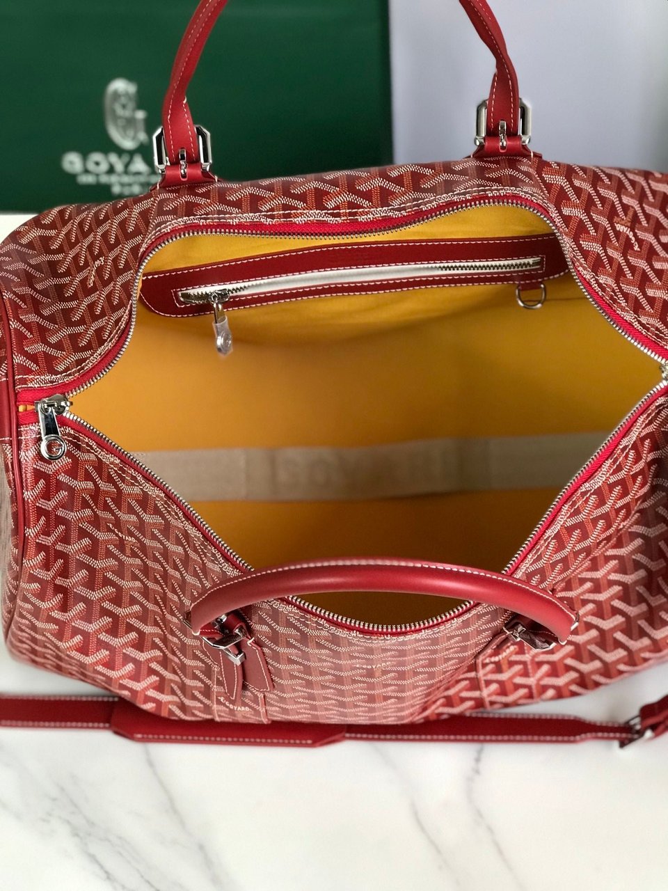 Goyard Boston 50 Bag Cm Red Goyardine Canvas And Calfskin Trim view 4