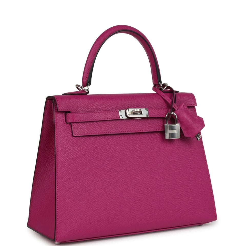 Hermes Kelly 25 Bag In Rose Pourpre Epsom Leather For Women 25cm/10in view 3