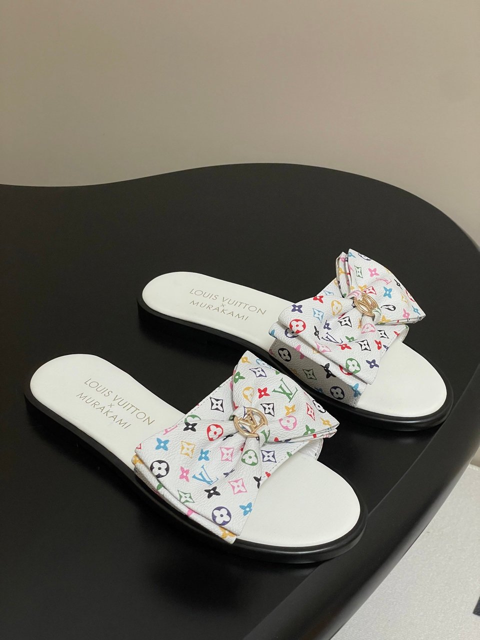 Louis Vuitton x Takashi Murakami Lily Flat Mule Bow Slide Sandals White 1AGVYA view 7