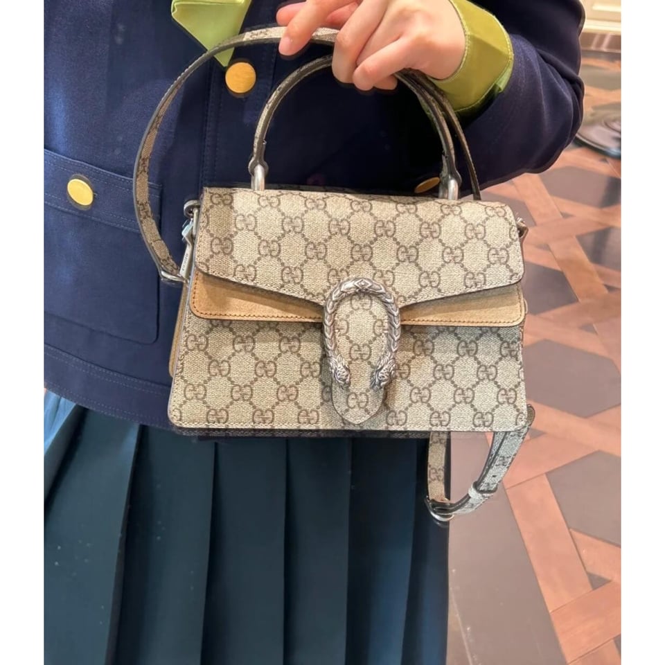 Gucci Small Dionysus Top Handle Bag Taupe Suede Trim view 8