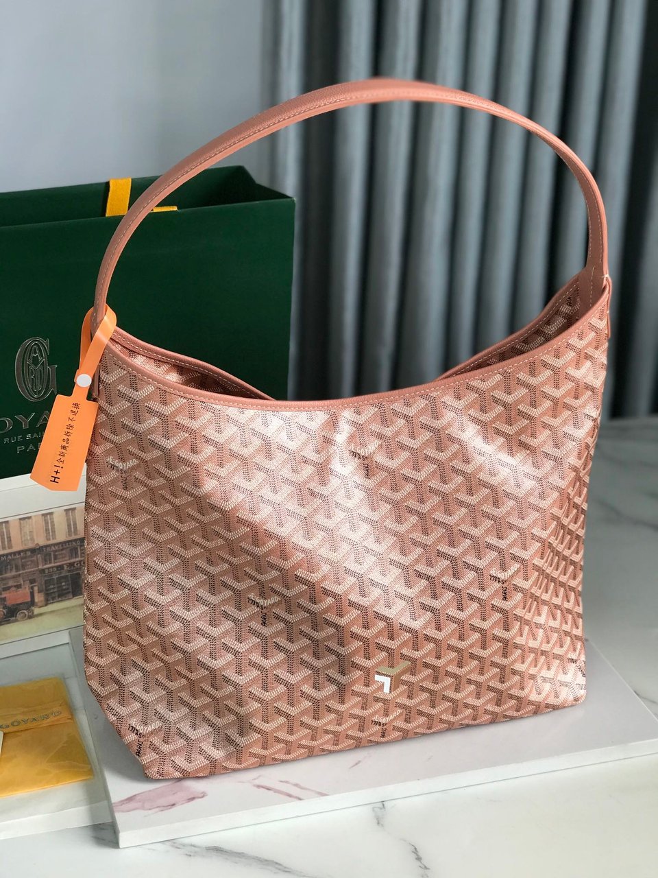 Goyard Bohème Hobo Bag 42Cm Pink Canvas Chevroches Calfskin view 10