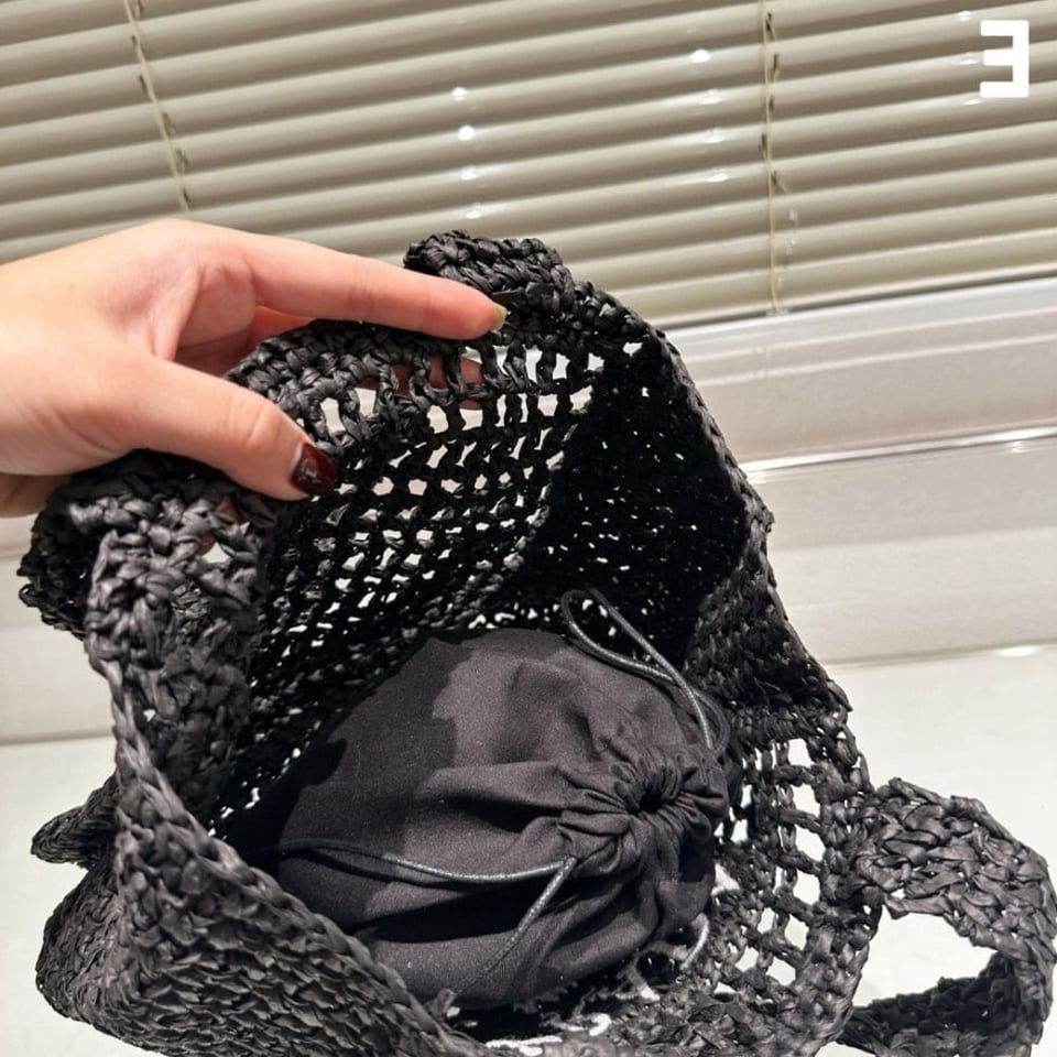 Prada Small Raffia Tote Black 22cm 1Bg444 view 4