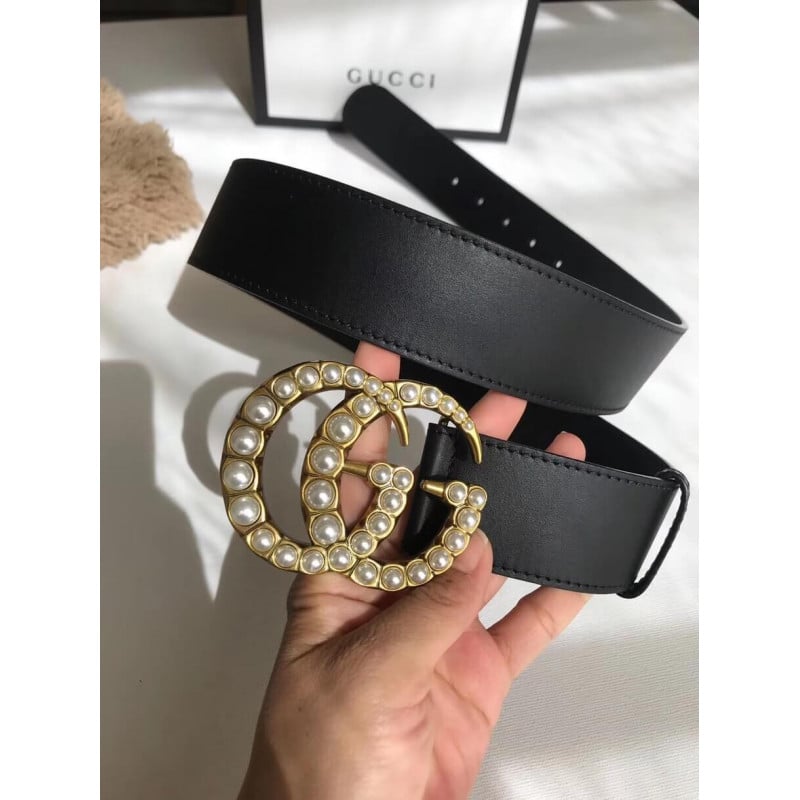 Gucci 40mm Leather Belt With Pearl Double G 453260 view 2