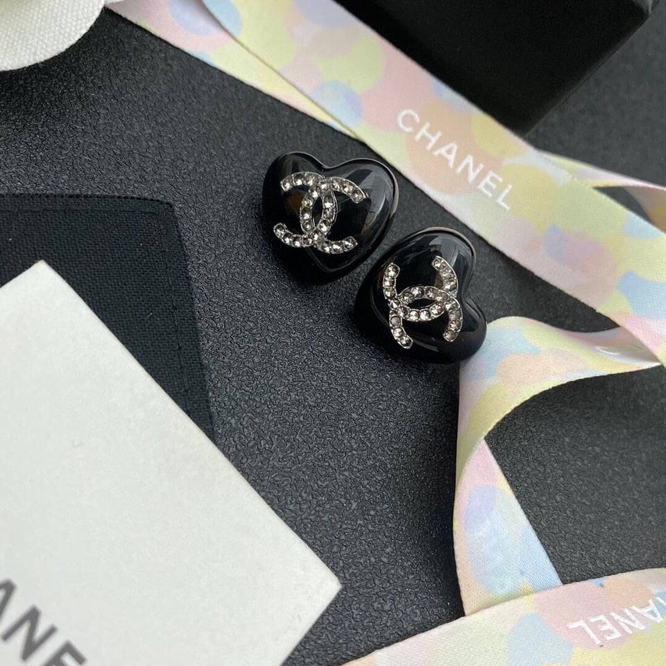 Chanel Heart Black Earrings view 2