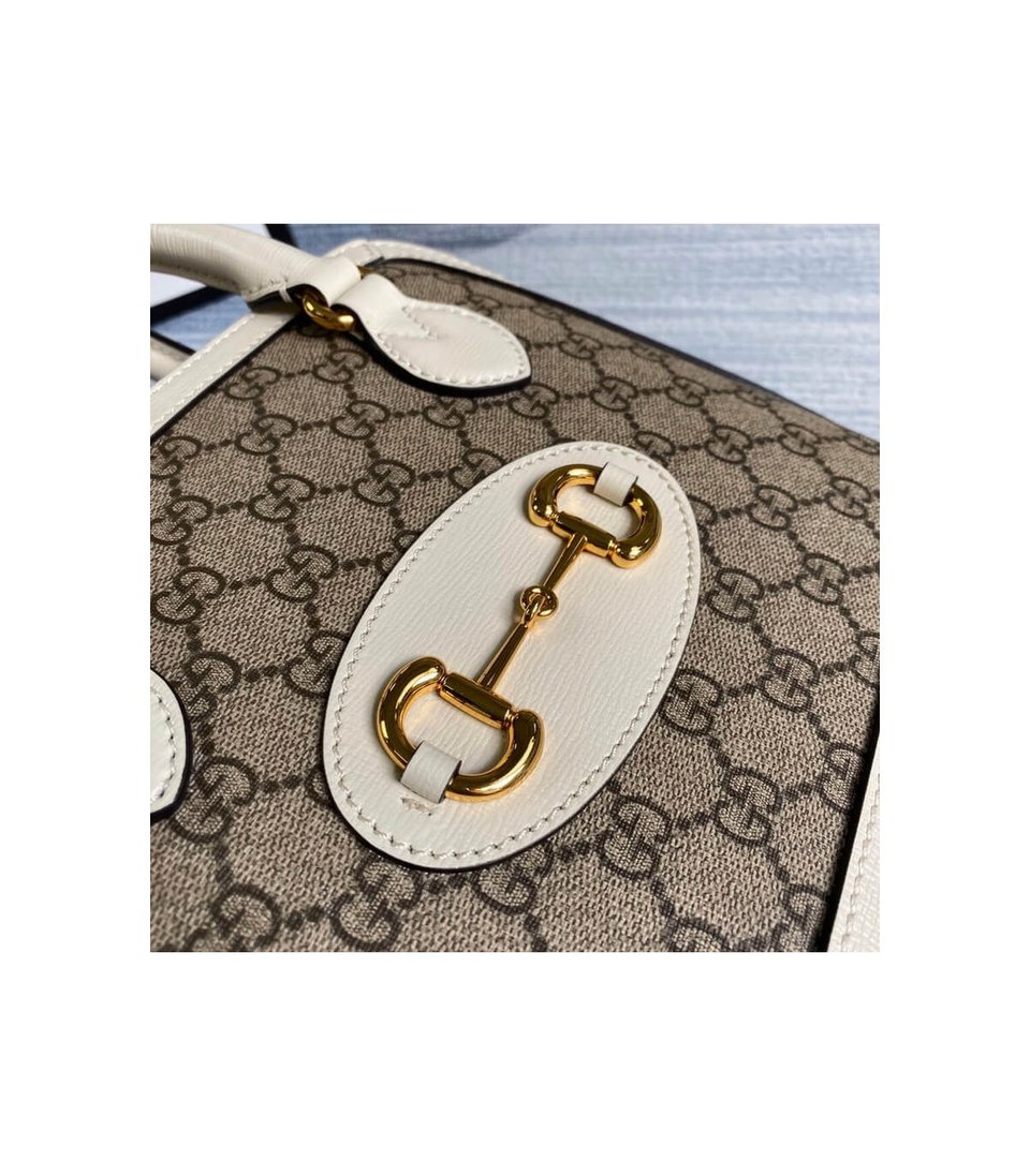 Gucci 1955 Horsebit mall Top Handle Bag In White GG Supreme Canvas 25cm view 7