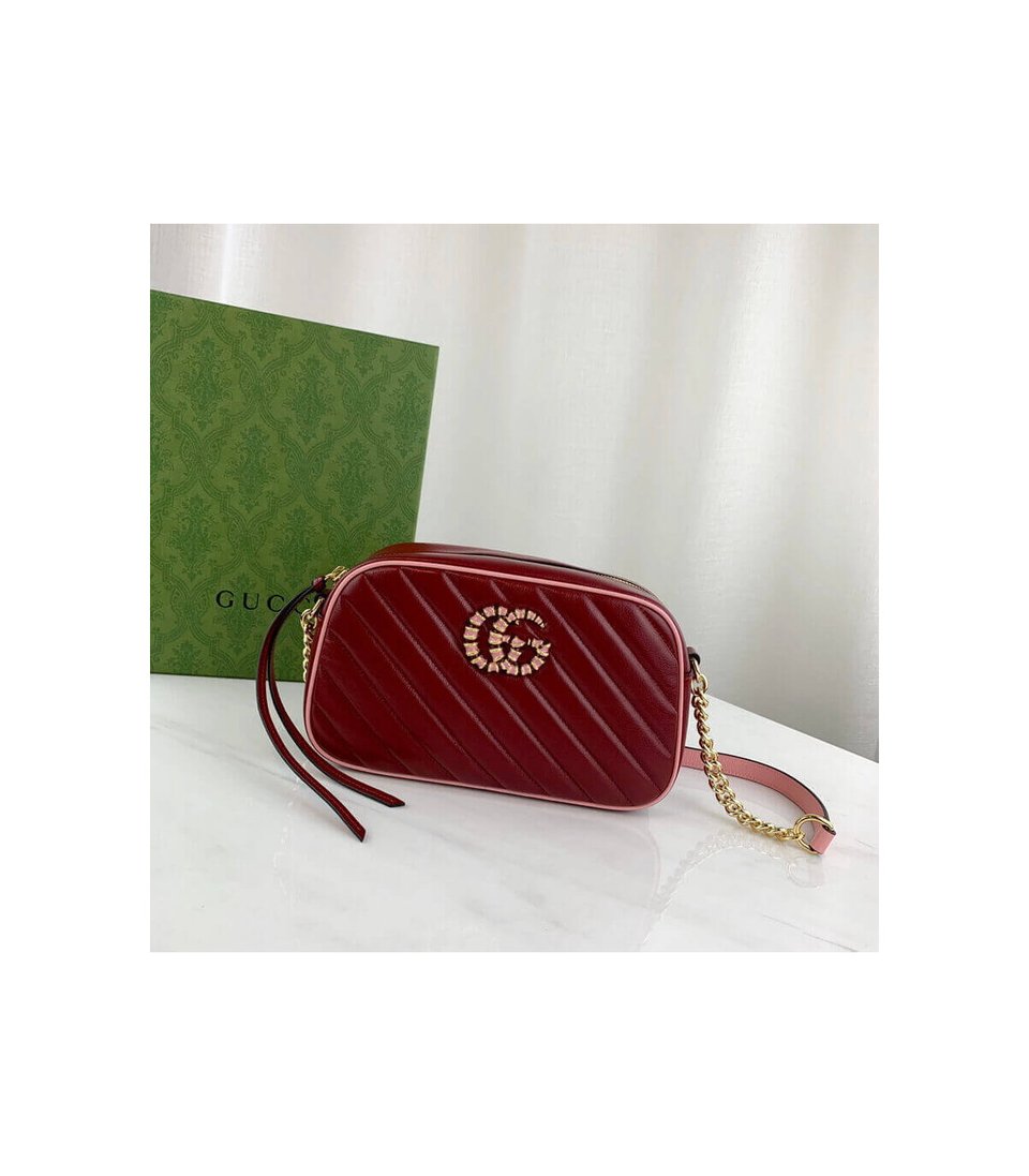 Gucci GG Marmont Small Shoulder Bag Red and Emerald Leather view 4