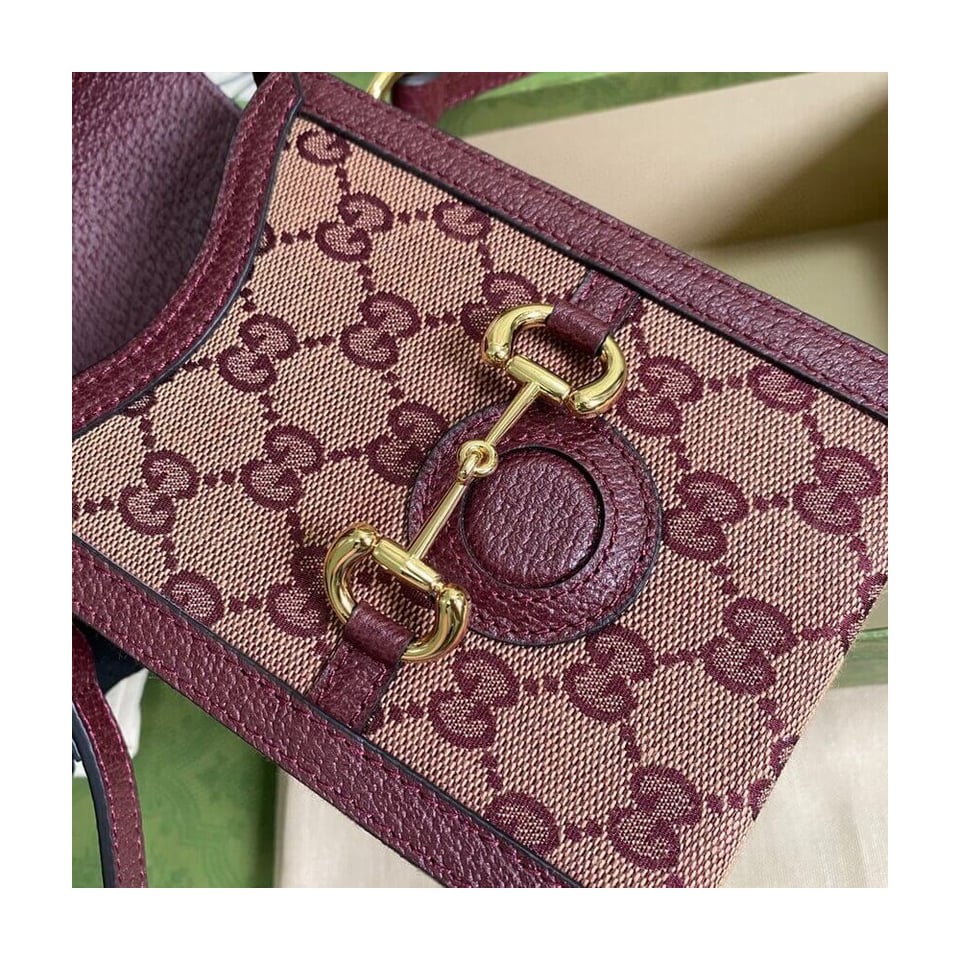 Gucci Horsebit 1955 Mini Bag in Burgundy GG Canvas view 9