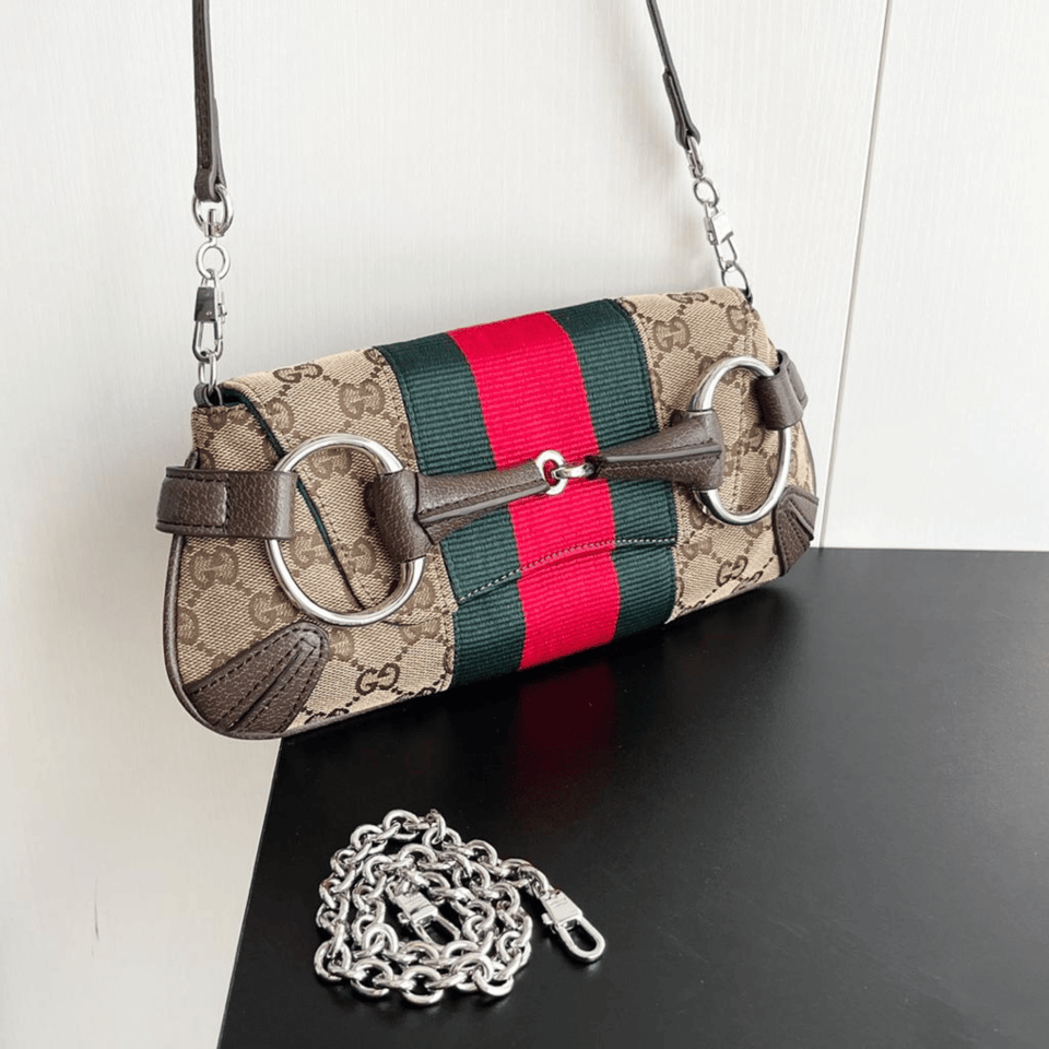 Gucci Horsebit Chain Small Shoulder Bag Beige Blue 27cm/10.6in view 4