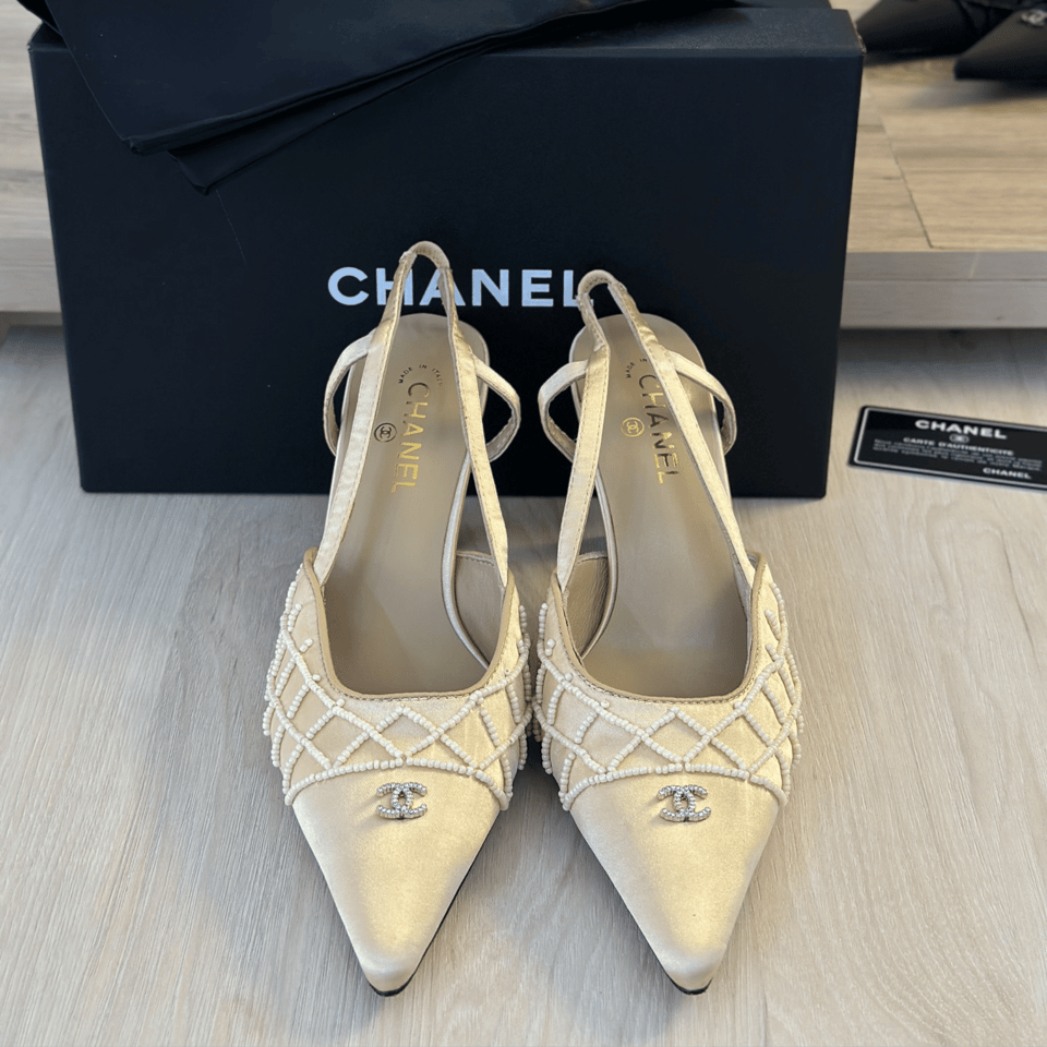 Chanel Pearl Lattice Slingback Heels view 5