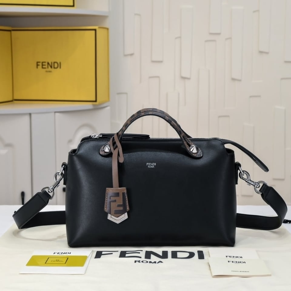 Fendi Women By The Way Regular Leather Boston Bag Black 28Cm view 3