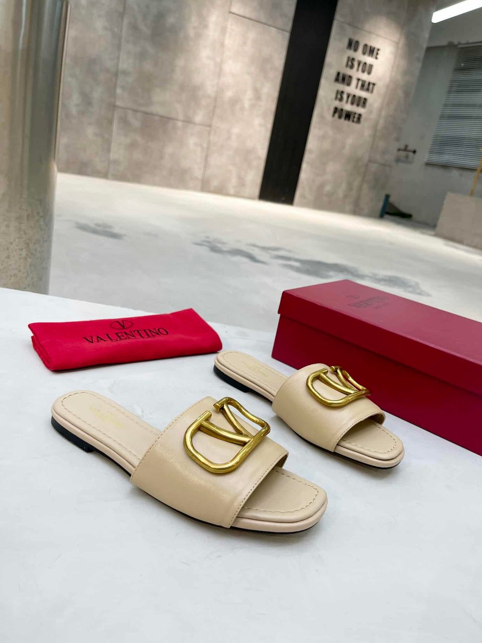 Valentino Garavani Vlogo Signature Slide Sandal Beige view 7