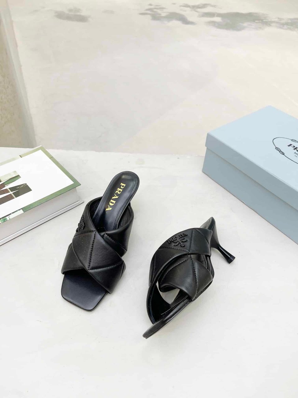 Prada Black Quilted Leather Mule view 3