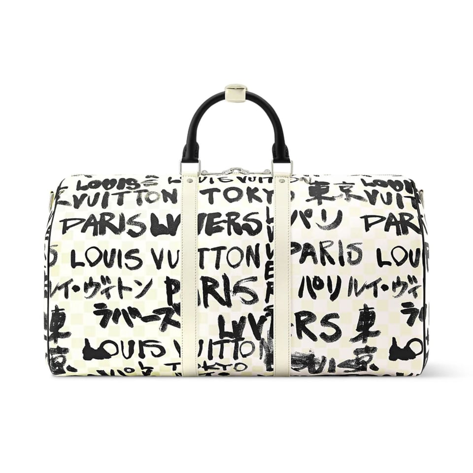 Louis Vuitton Keepall Bandoulière Bag 50cm/19.7in Black/White Cowhide N40804 view 5