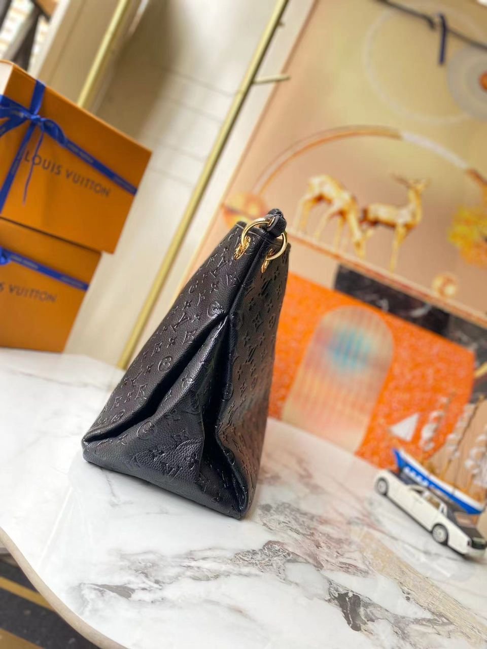 Louis Vuitton Melie Hobo MM 41cm/16.1in Monogram Empreinte Leather Black M57089 – Women view 3
