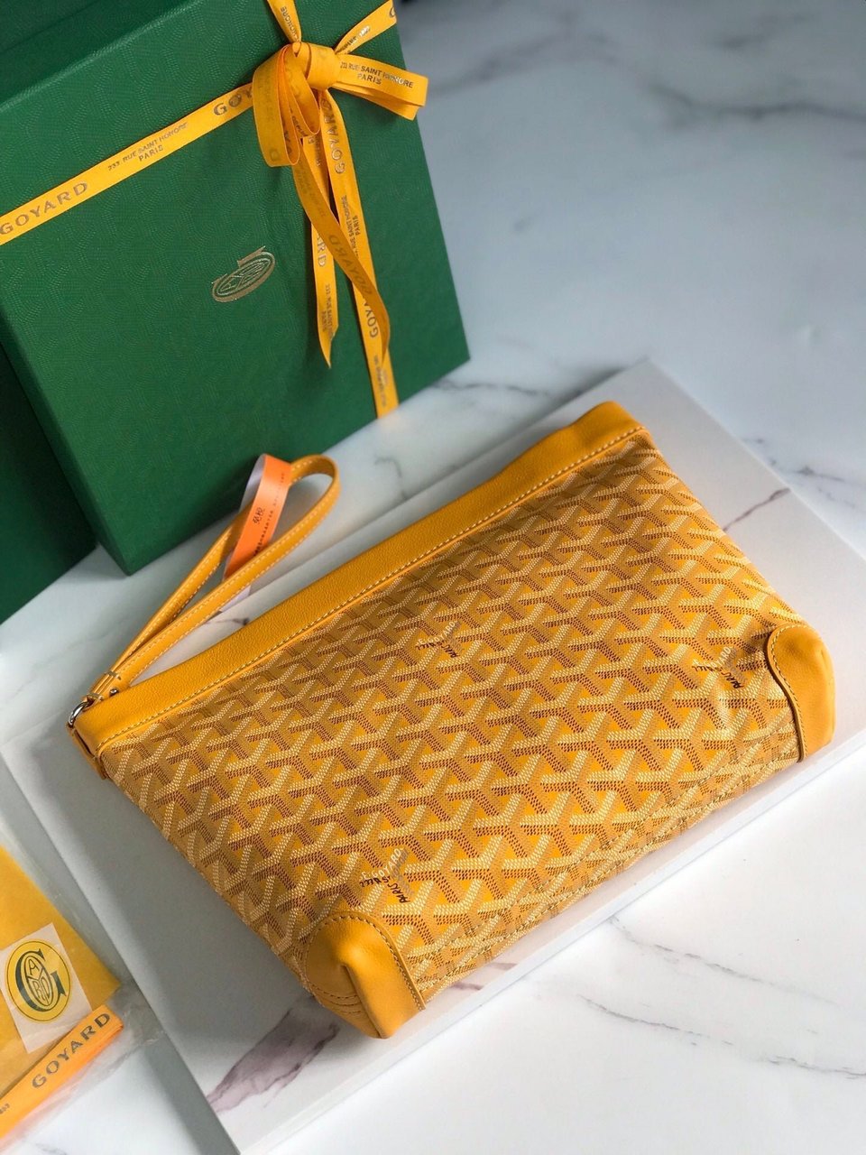 Goyard Conti Pouch 24 Cm Yellow Lambskin And Goyardine Canvas view 6
