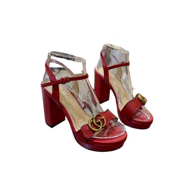 Gucci Gg Leather Heeled Sandal Red view 2