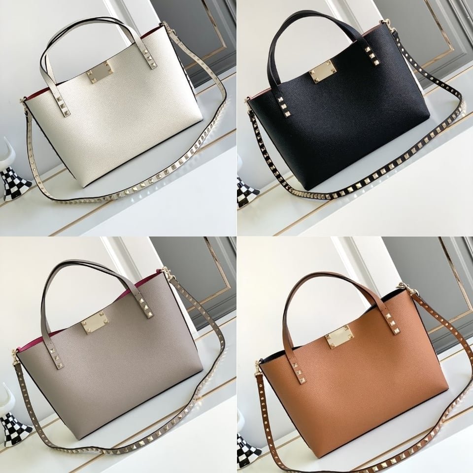 Valentino Garavani Rockstud Small Tote Bag Grey 28Cm view 7