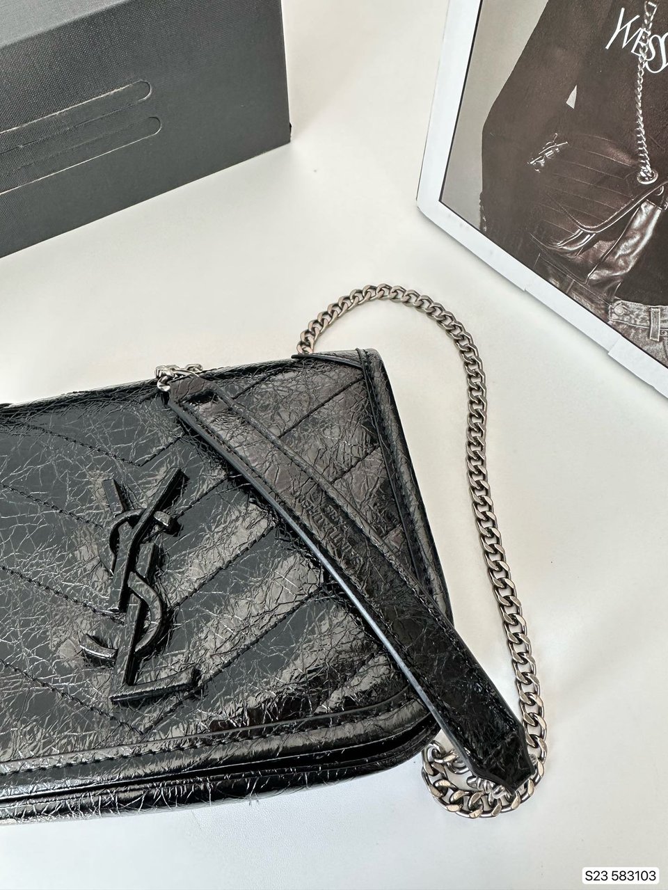 Saint Laurent Niki Vintage Leather Chain Wallet Black 19Cm view 6