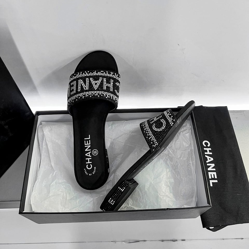Chanel 24P Beaded Diamond Slippers Black view 7
