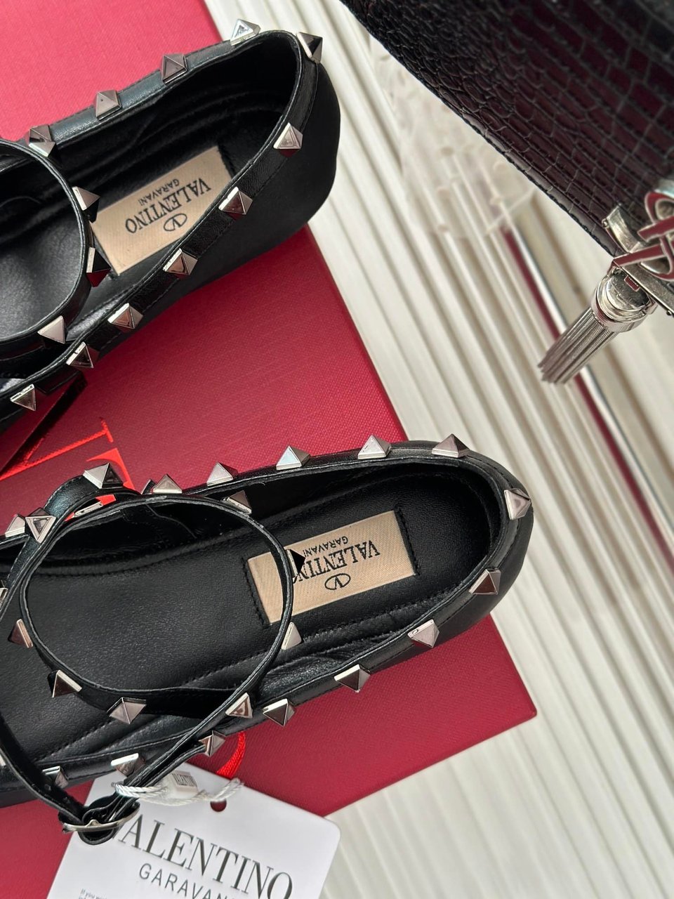 Valentino Garavani Rockstud Satin Ballerinas With Tone On Tone Studs Black 3W2S0Hb6Eql 0No view 6