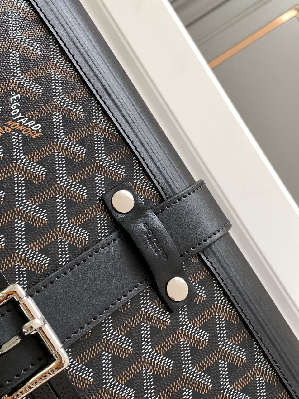 Goyard 50cm Goyardine Canvas &amp; Clamecy Cowhide Bourget PM Trolley Case Black view 10