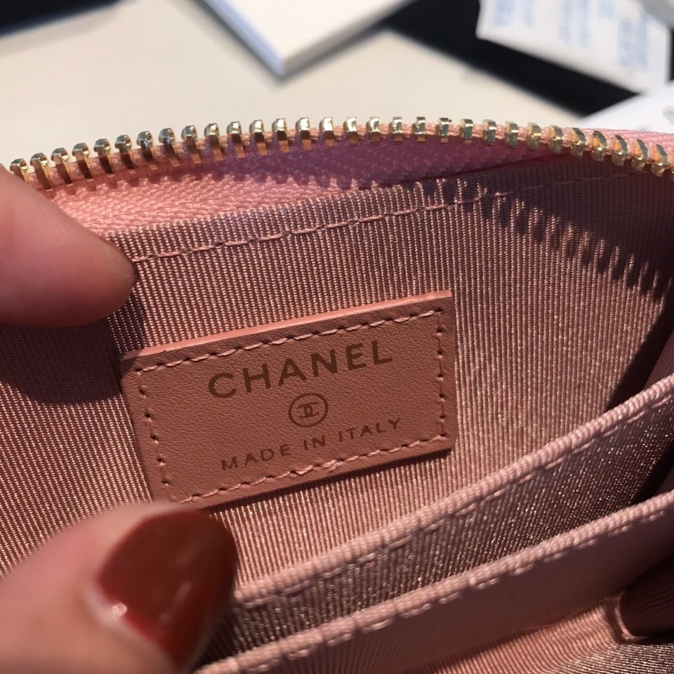 Chanel Zipped Coin Basic Purse 11 Peach Calfskin Gold Icon view 5