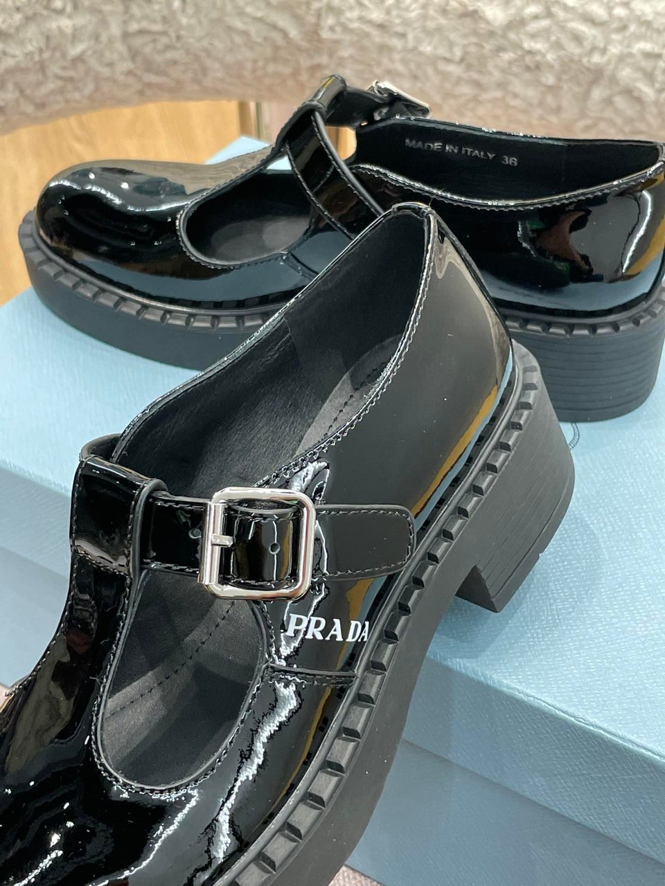 Prada Brushed Leather Mary Jane T Strap Shoes Black 2Ee372 055 F0002 view 7