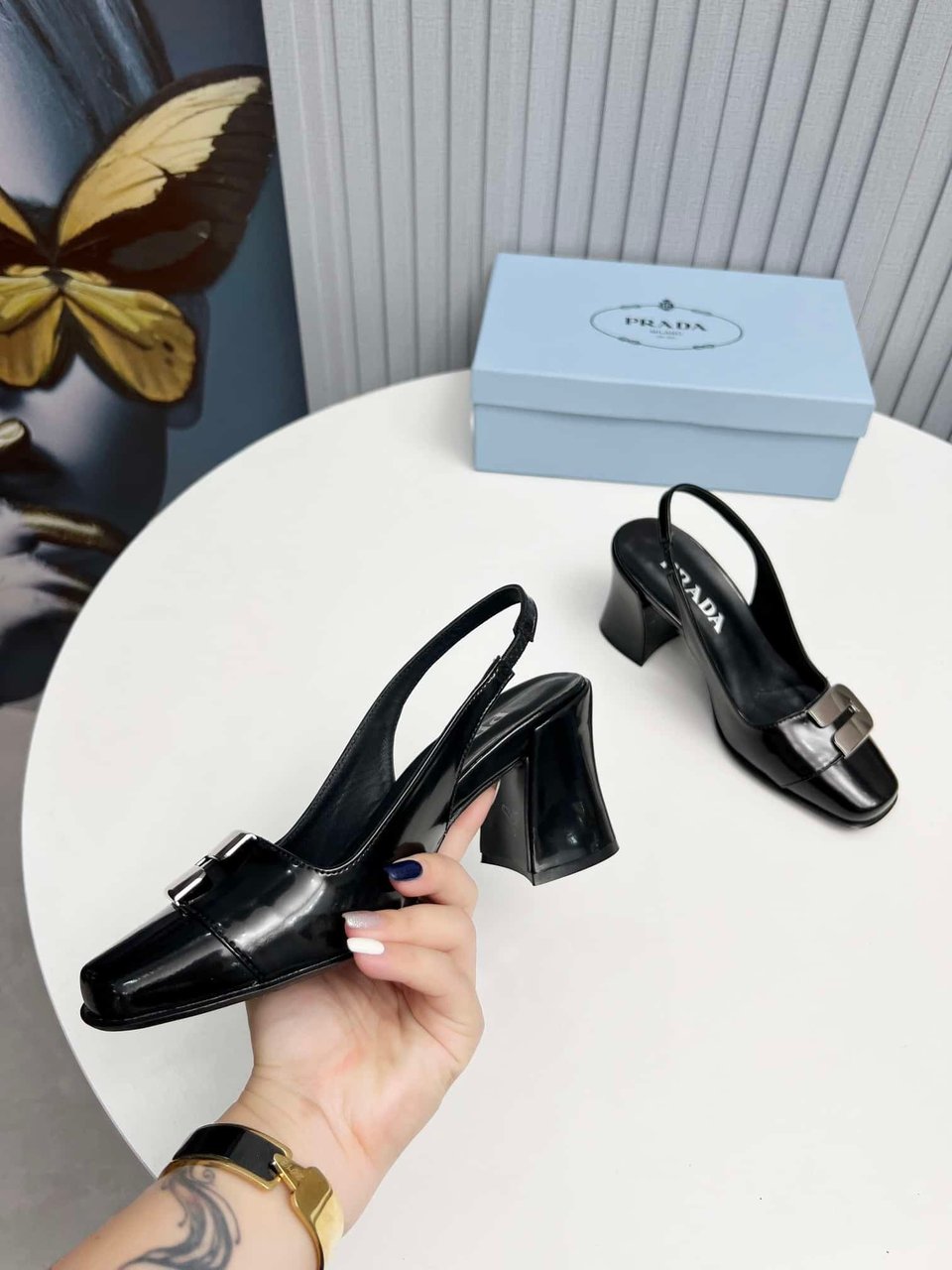 Prada Leather Slingback Pumps Black view 8