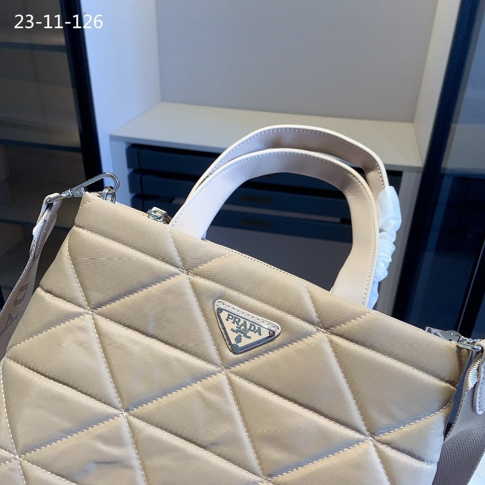 Prada Re Nylon Padded Tote Bag Beige 23Cm view 7