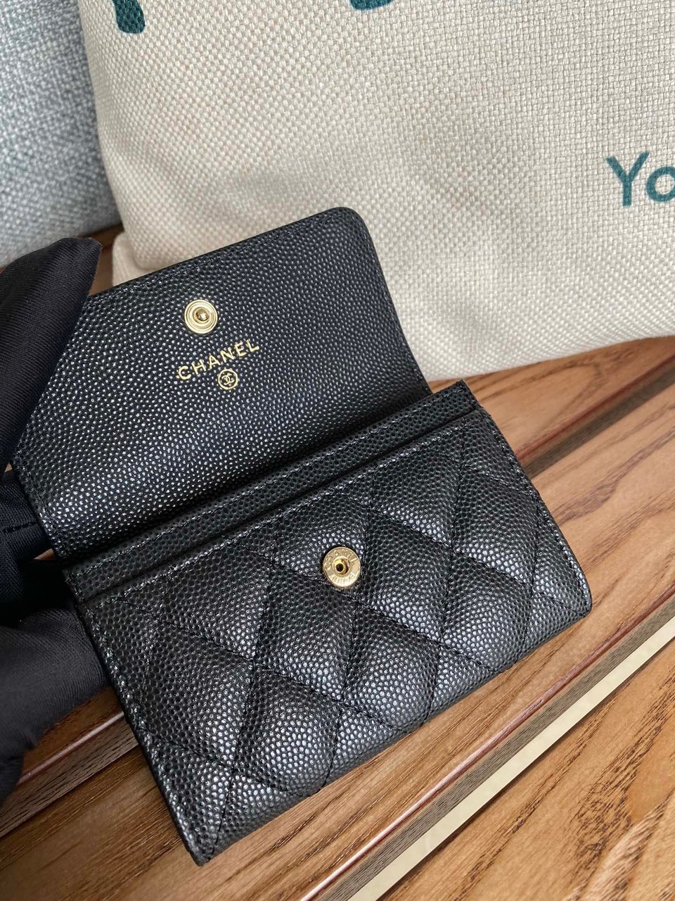 Chanel Small Wallet 11Cm Black Caviar Light Gold Hardware view 5