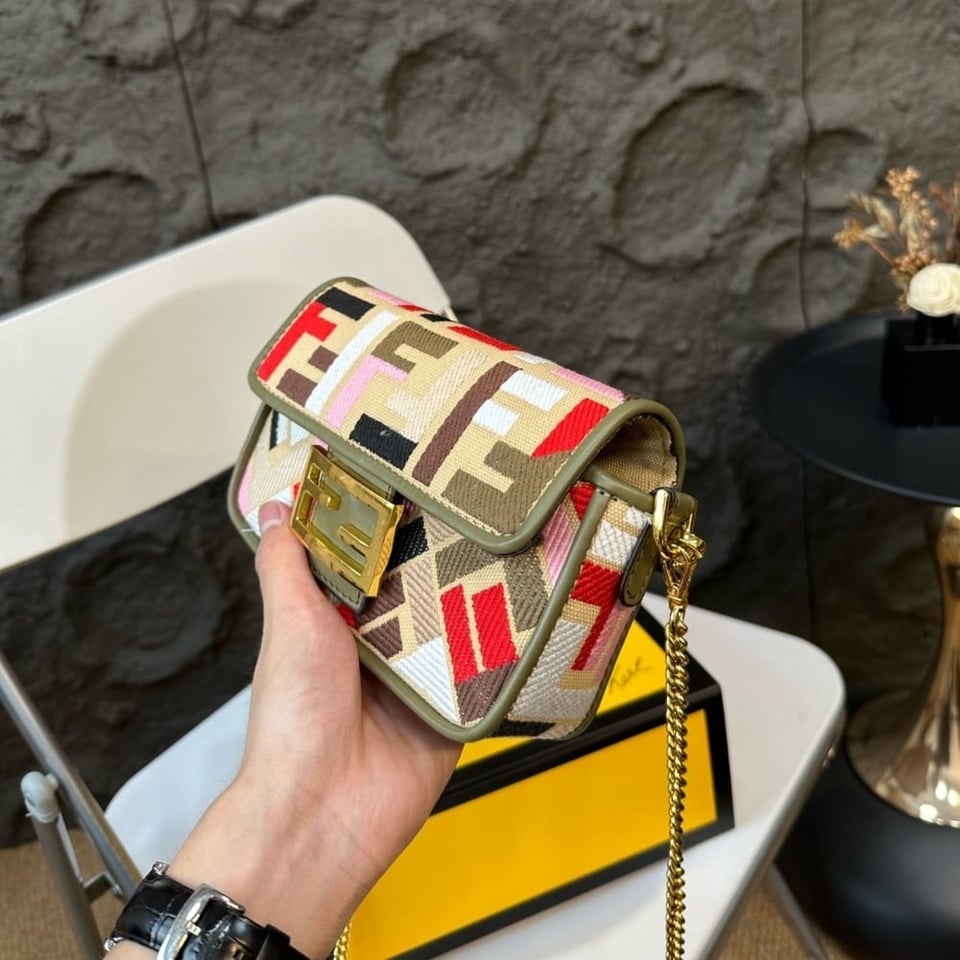 Fendi Baguette Multicolour Canvas Bag With Ff Embroidery Multicolour 18Cm 8Bs017Anh4F1Q6O view 4