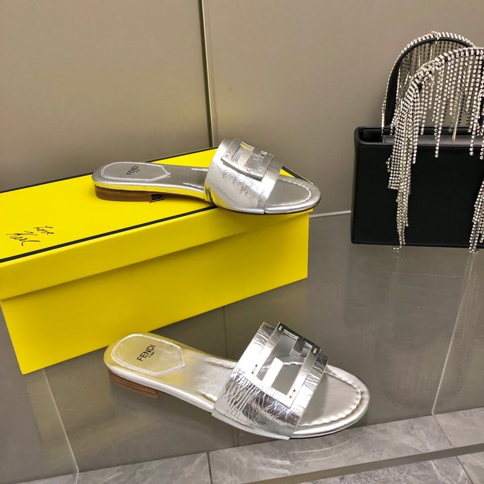 Fendi Baguette Silver Nappa Leather Slides 8R8136Ai16F0Ge7 view 9
