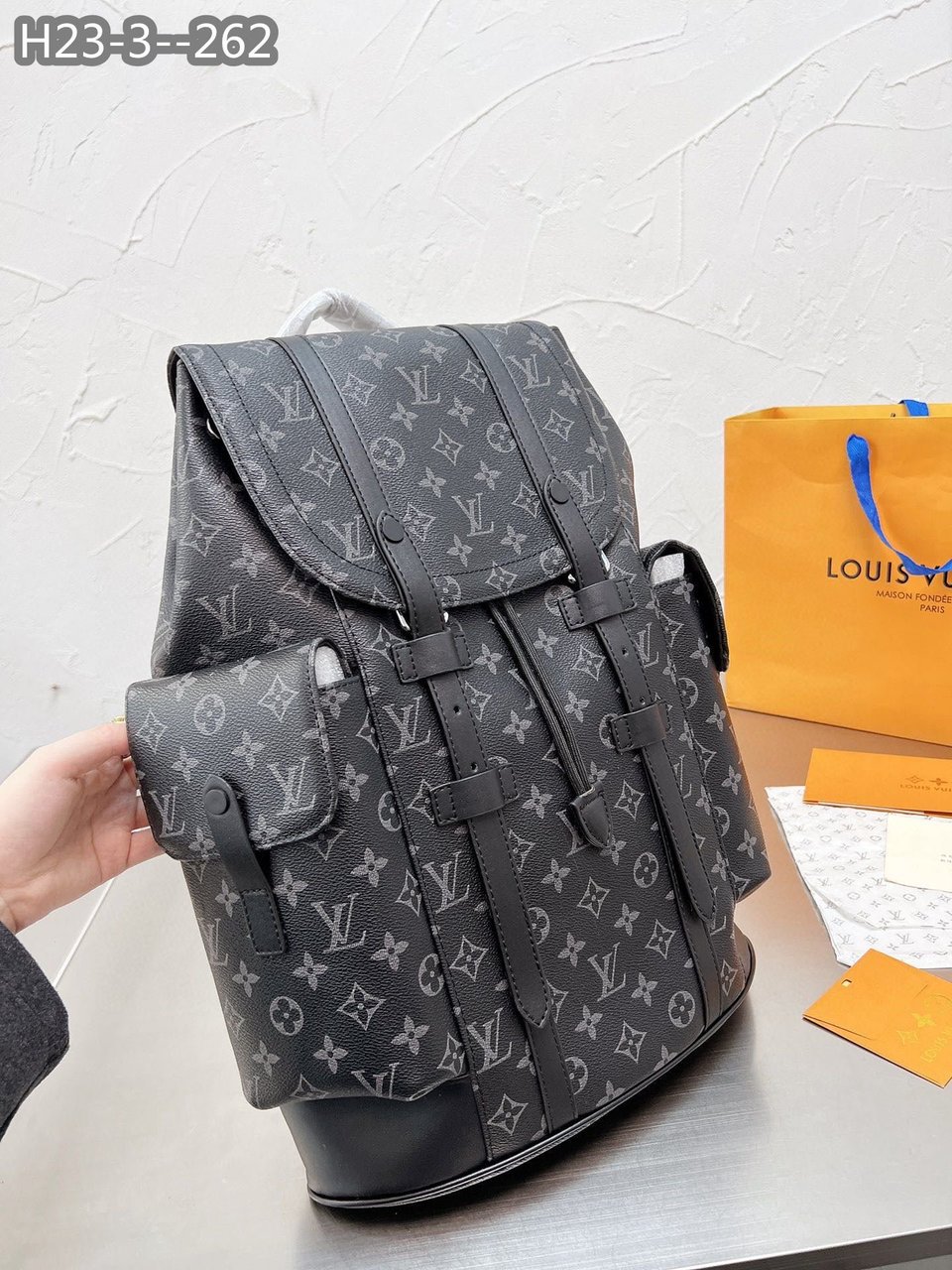 Louis Vuitton Christopher Backpack Monogram Macassar Black 45Cm M43735 view 3