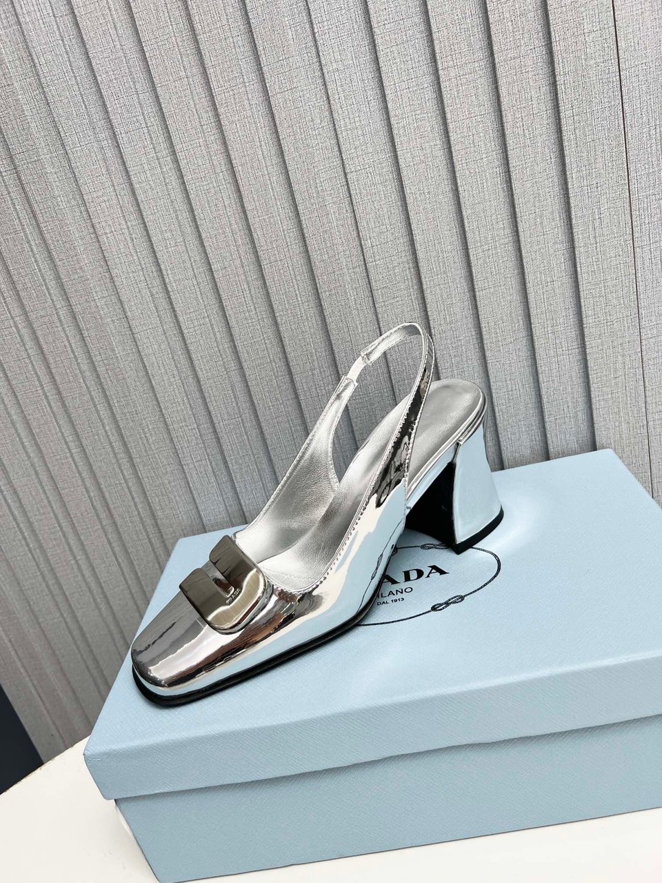 Prada Leather Slingback Pumps Silver view 7