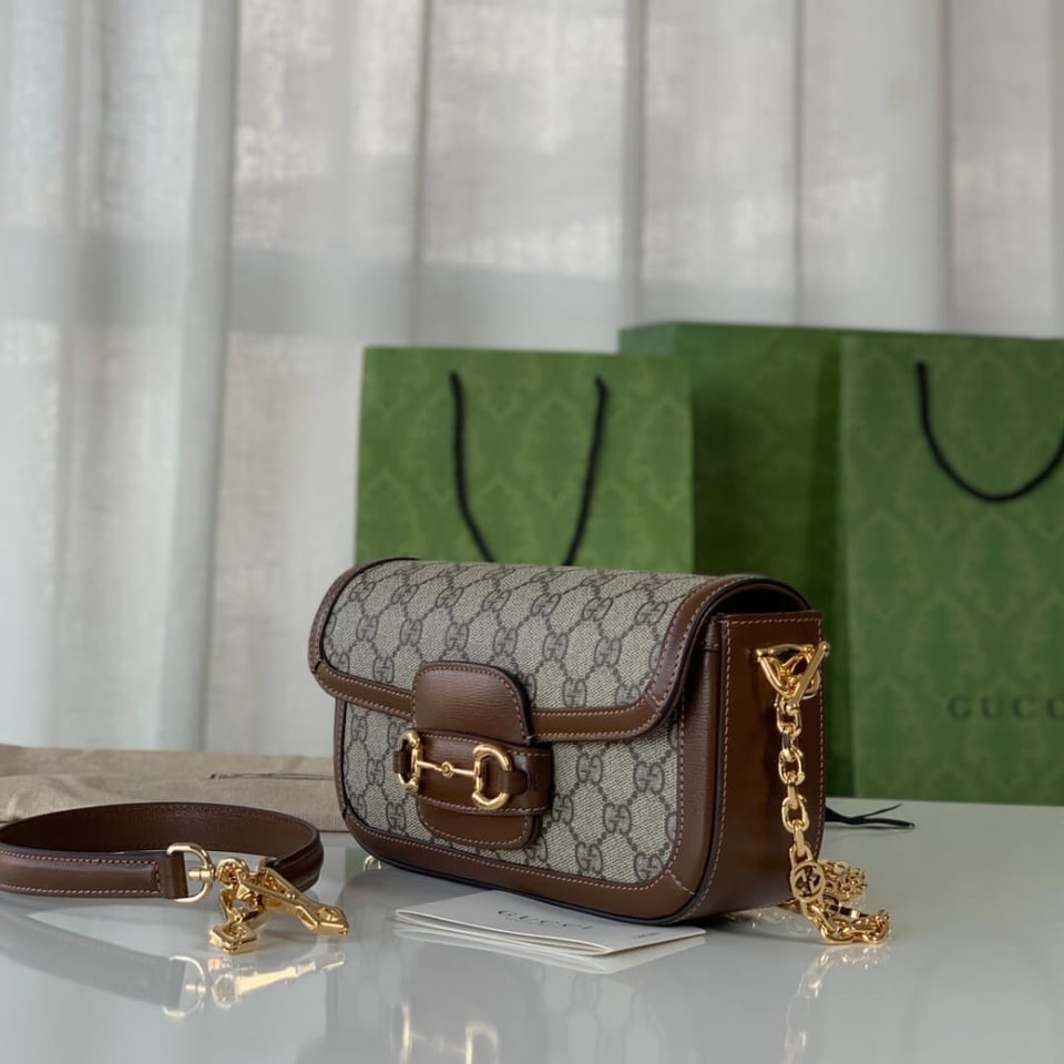 Gucci Horsebit 1955 GG Supreme Canvas Should Bag Brown view 9